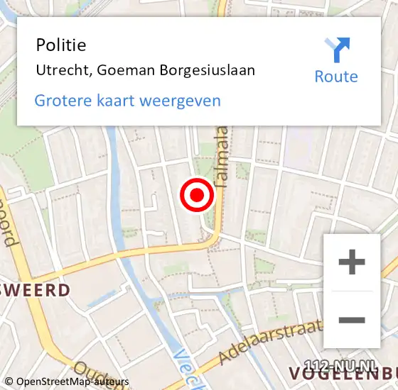 Locatie op kaart van de 112 melding: Politie Utrecht, Goeman Borgesiuslaan op 17 januari 2019 18:16