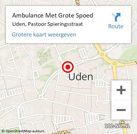 Locatie op kaart van de 112 melding: Ambulance Met Grote Spoed Naar Uden, Pastoor Spieringsstraat op 17 januari 2019 18:50