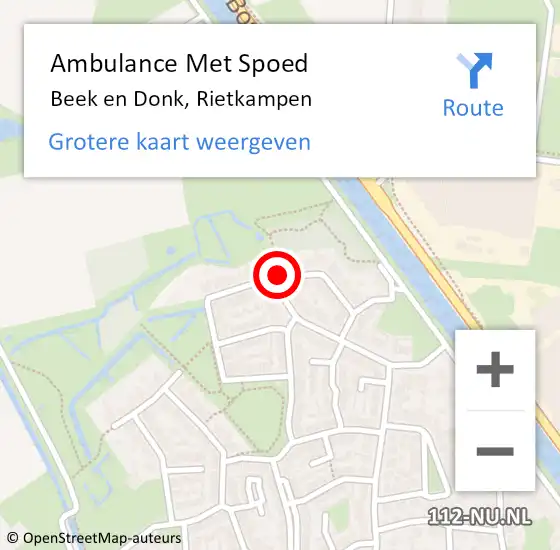 Locatie op kaart van de 112 melding: Ambulance Met Spoed Naar Beek en Donk, Rietkampen op 17 januari 2019 18:58