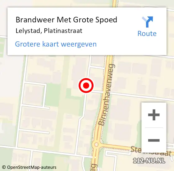 Locatie op kaart van de 112 melding: Brandweer Met Grote Spoed Naar Lelystad, Platinastraat op 17 januari 2019 19:31