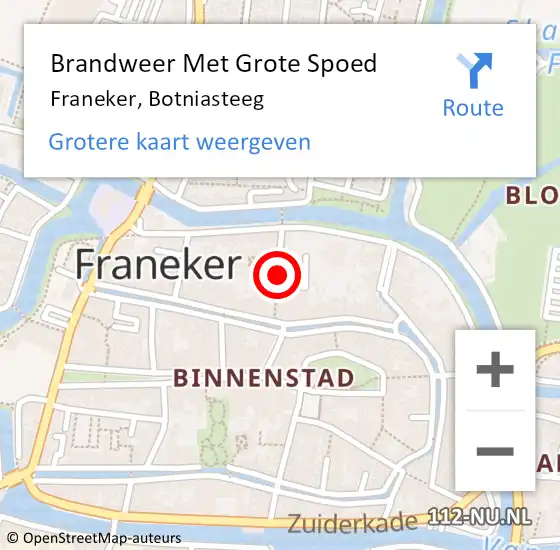 Locatie op kaart van de 112 melding: Brandweer Met Grote Spoed Naar Franeker, Botniasteeg op 17 januari 2019 20:50