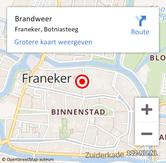 Locatie op kaart van de 112 melding: Brandweer Franeker, Botniasteeg op 17 januari 2019 20:53