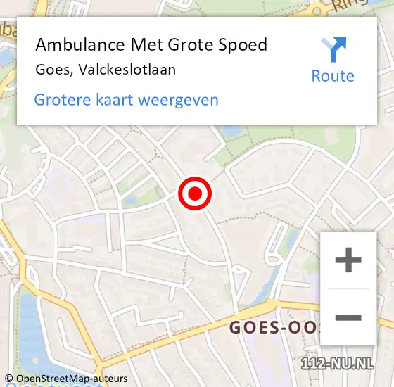 Locatie op kaart van de 112 melding: Ambulance Met Grote Spoed Naar Goes, Valckeslotlaan op 17 januari 2019 20:58