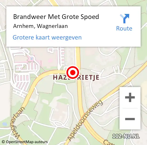 Locatie op kaart van de 112 melding: Brandweer Met Grote Spoed Naar Arnhem, Wagnerlaan op 17 januari 2019 21:45