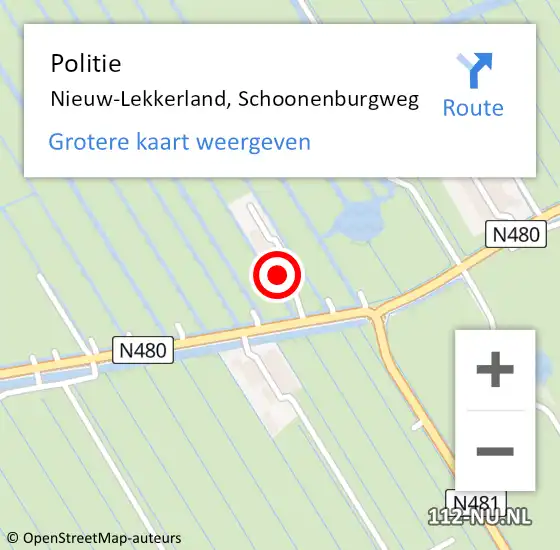 Locatie op kaart van de 112 melding: Politie Nieuw-Lekkerland, Schoonenburgweg op 17 januari 2019 22:50