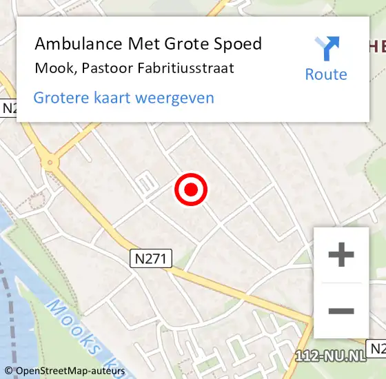 Locatie op kaart van de 112 melding: Ambulance Met Grote Spoed Naar Mook, Pastoor Fabritiusstraat op 17 januari 2019 23:42