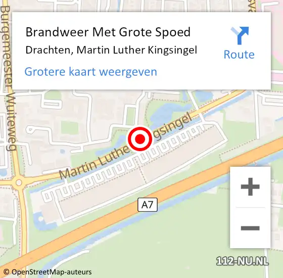 Locatie op kaart van de 112 melding: Brandweer Met Grote Spoed Naar Drachten, Martin Luther Kingsingel op 18 januari 2019 01:32