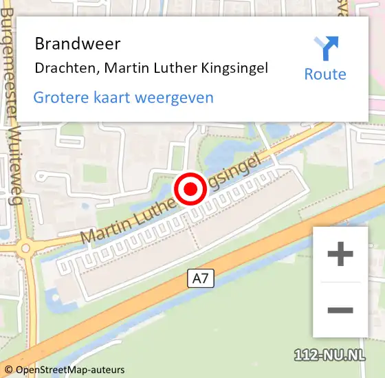 Locatie op kaart van de 112 melding: Brandweer Drachten, Martin Luther Kingsingel op 18 januari 2019 01:35