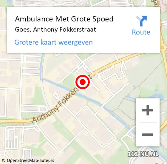 Locatie op kaart van de 112 melding: Ambulance Met Grote Spoed Naar Goes, Anthony Fokkerstraat op 18 januari 2019 08:48
