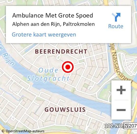 Locatie op kaart van de 112 melding: Ambulance Met Grote Spoed Naar Alphen aan den Rijn, Paltrokmolen op 18 januari 2019 09:42