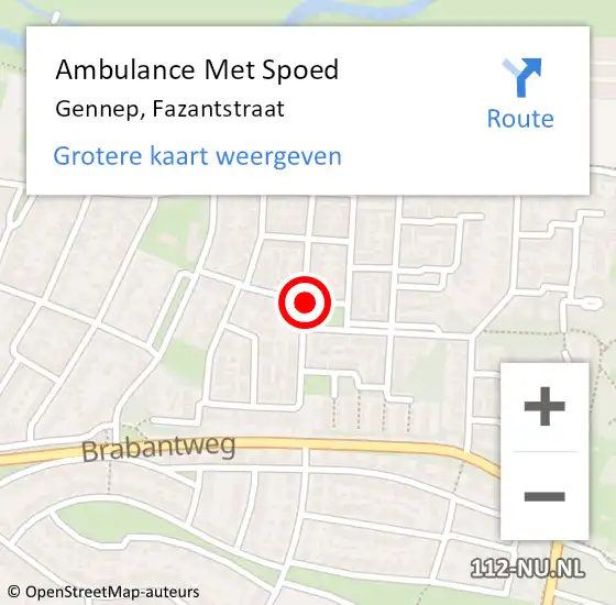 Locatie op kaart van de 112 melding: Ambulance Met Spoed Naar Gennep, Fazantstraat op 18 januari 2019 12:23