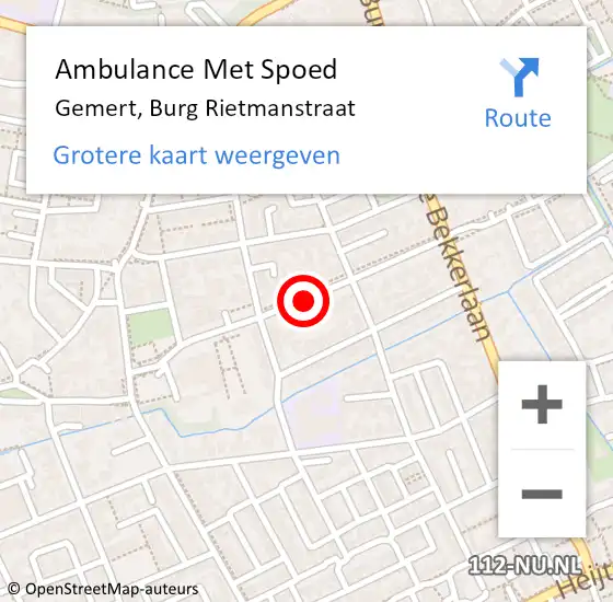 Locatie op kaart van de 112 melding: Ambulance Met Spoed Naar Gemert, Burg Rietmanstraat op 18 januari 2019 13:06