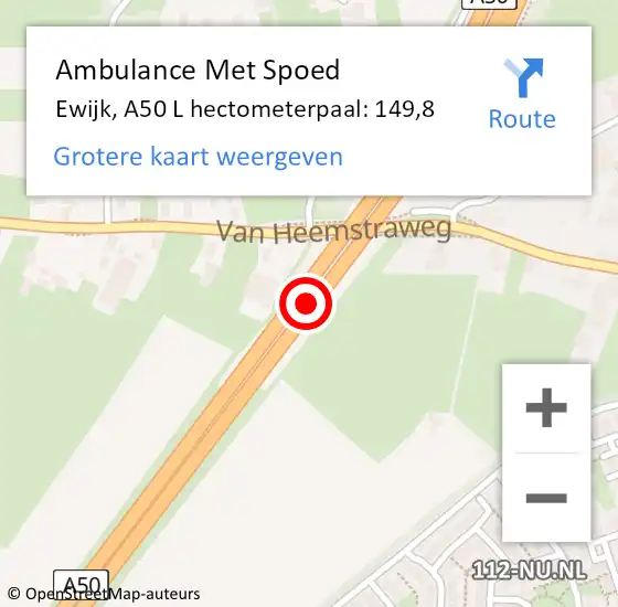Locatie op kaart van de 112 melding: Ambulance Met Spoed Naar Ewijk, A50 L hectometerpaal: 147,2 op 18 januari 2019 13:14