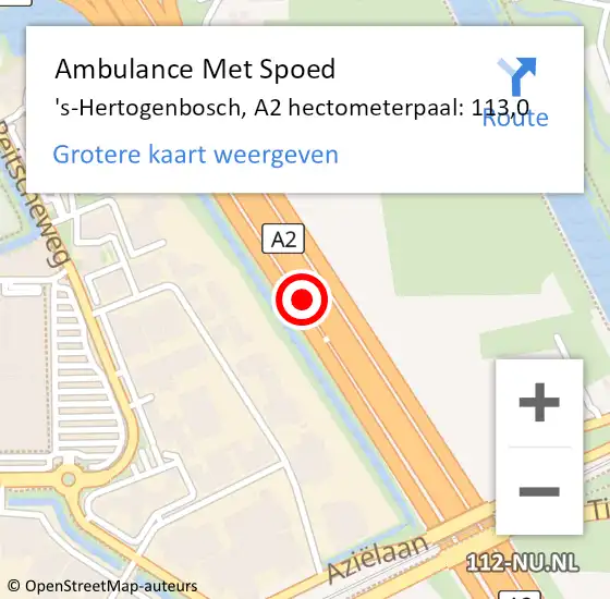Locatie op kaart van de 112 melding: Ambulance Met Spoed Naar 's-Hertogenbosch, A2 hectometerpaal: 111,8 op 18 januari 2019 14:38