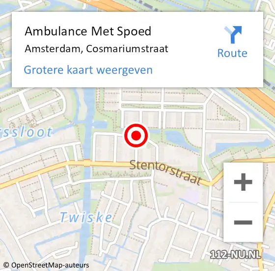 Locatie op kaart van de 112 melding: Ambulance Met Spoed Naar Amsterdam, Cosmariumstraat op 18 januari 2019 14:57