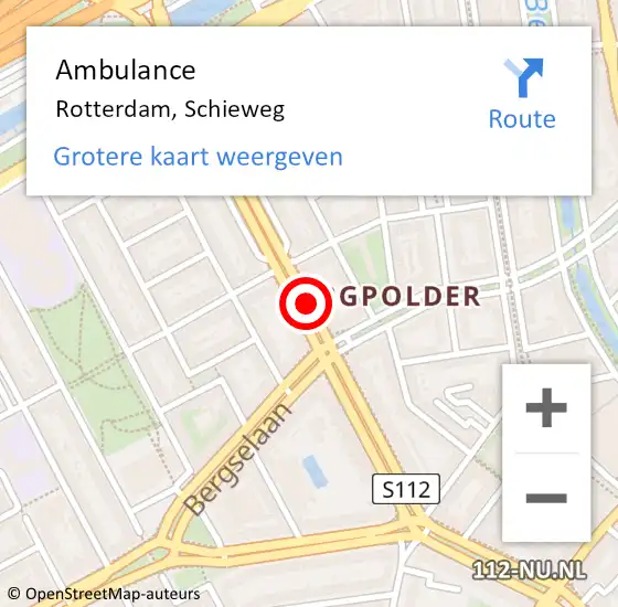 Locatie op kaart van de 112 melding: Ambulance Rotterdam, Schieweg op 18 januari 2019 15:07