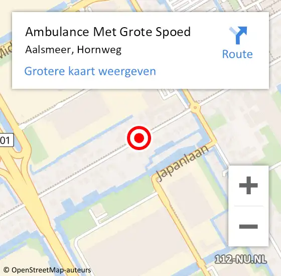 Locatie op kaart van de 112 melding: Ambulance Met Grote Spoed Naar Aalsmeer, Hornweg op 18 januari 2019 16:47