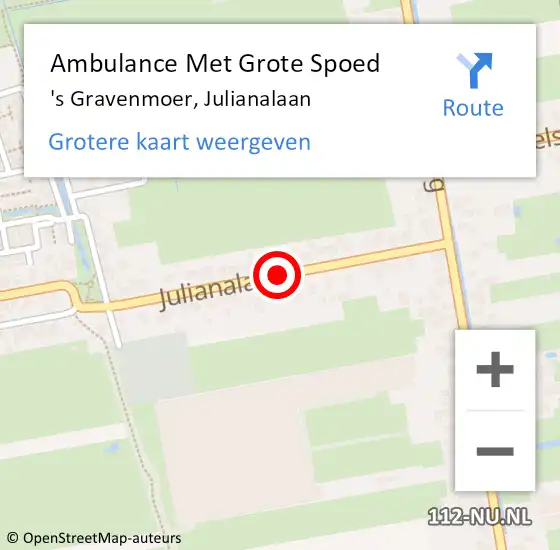 Locatie op kaart van de 112 melding: Ambulance Met Grote Spoed Naar 's Gravenmoer, Julianalaan op 18 januari 2019 17:38