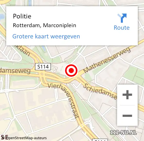Locatie op kaart van de 112 melding: Politie Rotterdam, Marconiplein op 18 januari 2019 18:04