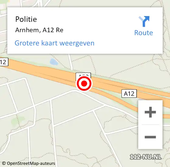 Locatie op kaart van de 112 melding: Politie Arnhem, A12 Re op 18 januari 2019 18:49