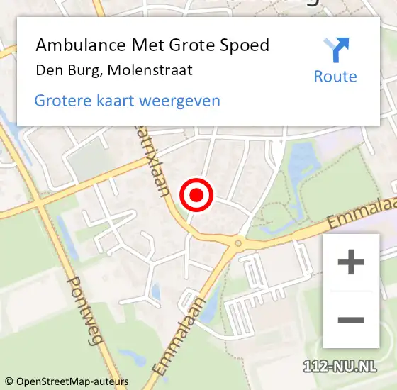 Locatie op kaart van de 112 melding: Ambulance Met Grote Spoed Naar Den Burg, Molenstraat op 18 januari 2019 19:10