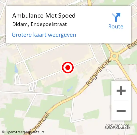 Locatie op kaart van de 112 melding: Ambulance Met Spoed Naar Didam, Endepoelstraat op 18 januari 2019 20:01