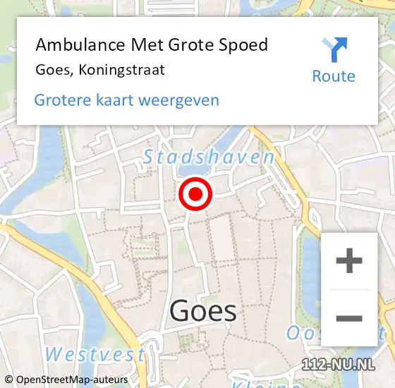 Locatie op kaart van de 112 melding: Ambulance Met Grote Spoed Naar Goes, Koningstraat op 18 januari 2019 21:21