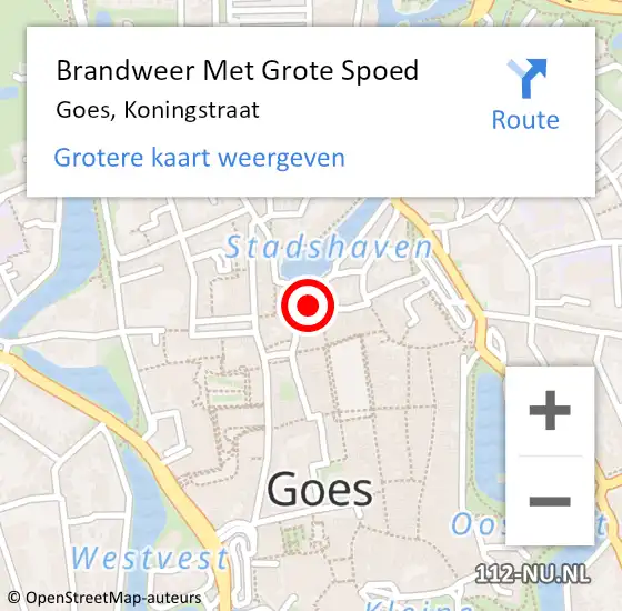 Locatie op kaart van de 112 melding: Brandweer Met Grote Spoed Naar Goes, Koningstraat op 18 januari 2019 21:21