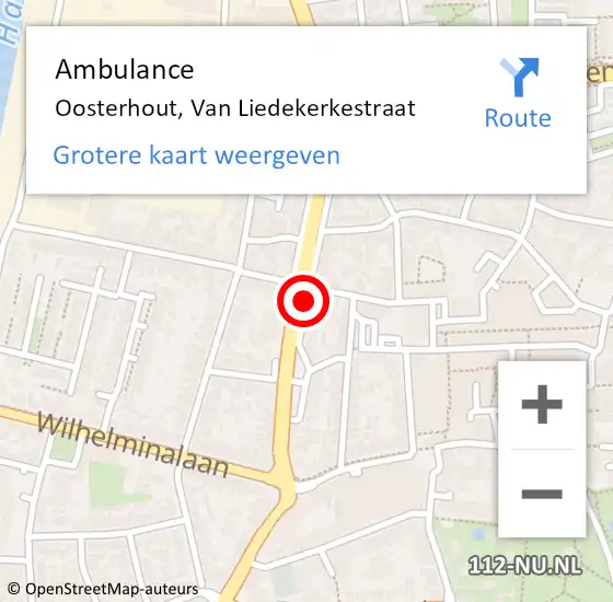 Locatie op kaart van de 112 melding: Ambulance Oosterhout, Van Liedekerkestraat op 18 januari 2019 22:22