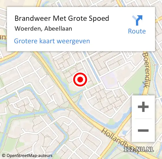 Locatie op kaart van de 112 melding: Brandweer Met Grote Spoed Naar Woerden, Abeellaan op 19 januari 2019 01:39