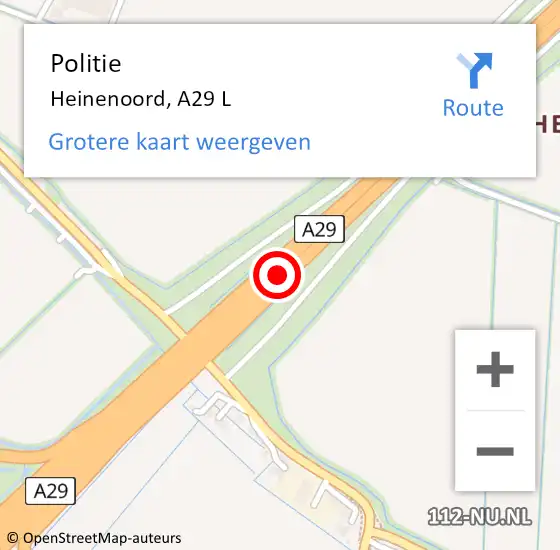 Locatie op kaart van de 112 melding: Politie Heinenoord, A29 L op 19 januari 2019 09:04