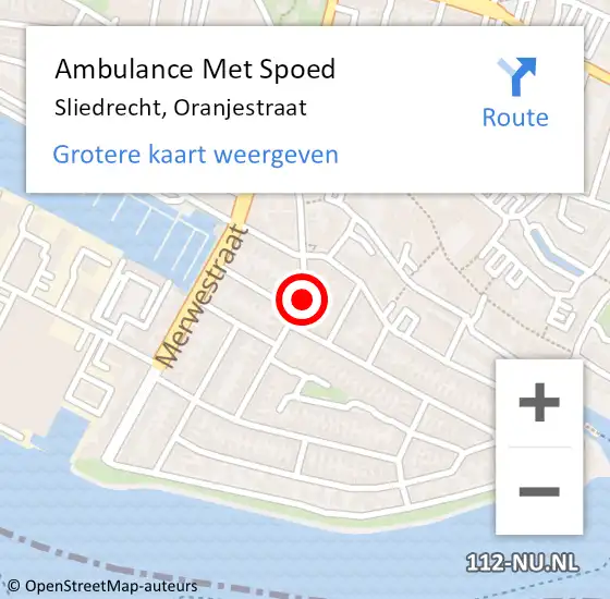 Locatie op kaart van de 112 melding: Ambulance Met Spoed Naar Sliedrecht, Oranjestraat op 19 januari 2019 09:12