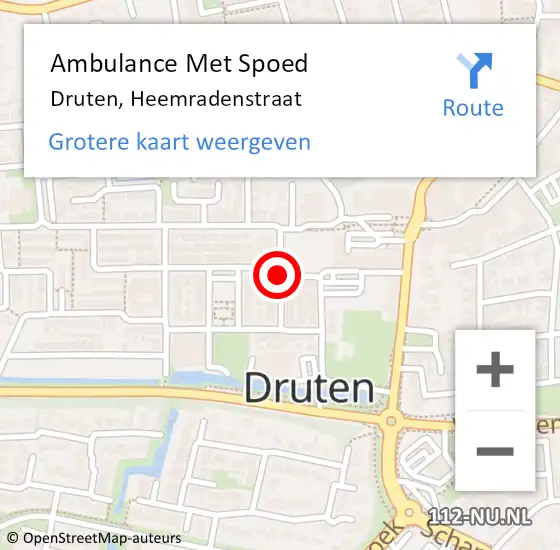 Locatie op kaart van de 112 melding: Ambulance Met Spoed Naar Druten, Heemradenstraat op 19 januari 2019 12:21