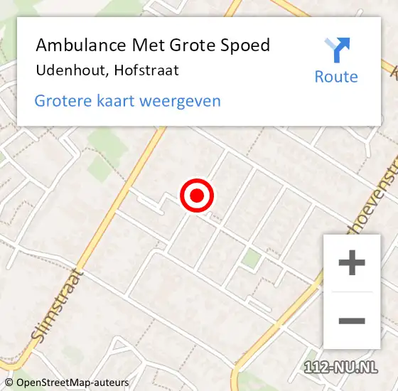 Locatie op kaart van de 112 melding: Ambulance Met Grote Spoed Naar Udenhout, Hofstraat op 19 januari 2019 12:38