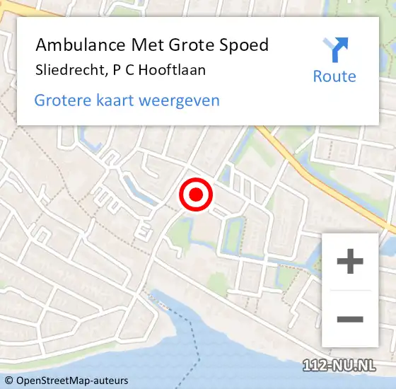 Locatie op kaart van de 112 melding: Ambulance Met Grote Spoed Naar Sliedrecht, P C Hooftlaan op 19 januari 2019 14:52