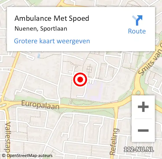 Locatie op kaart van de 112 melding: Ambulance Met Spoed Naar Nuenen, Sportlaan op 19 januari 2019 15:07