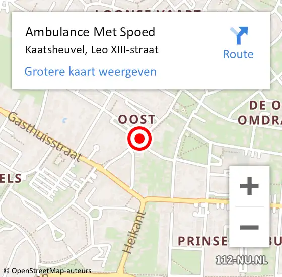 Locatie op kaart van de 112 melding: Ambulance Met Spoed Naar Kaatsheuvel, Leo XIII-straat op 19 januari 2019 15:45