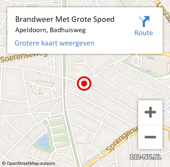 Locatie op kaart van de 112 melding: Brandweer Met Grote Spoed Naar Apeldoorn, Badhuisweg op 19 januari 2019 18:10