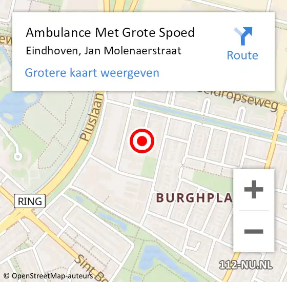 Locatie op kaart van de 112 melding: Ambulance Met Grote Spoed Naar Eindhoven, Jan Molenaerstraat op 19 januari 2019 18:28