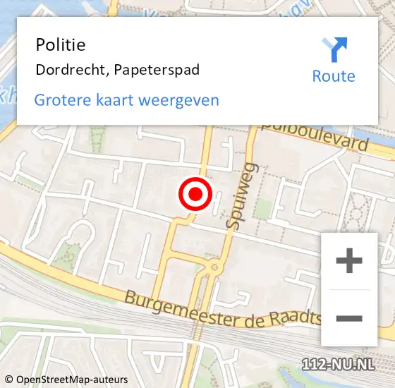 Locatie op kaart van de 112 melding: Politie Dordrecht, Papeterspad op 19 januari 2019 19:55