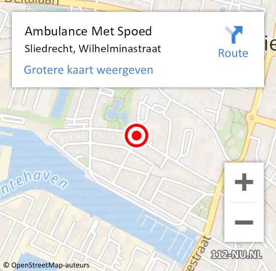 Locatie op kaart van de 112 melding: Ambulance Met Spoed Naar Sliedrecht, Wilhelminastraat op 19 januari 2019 22:18