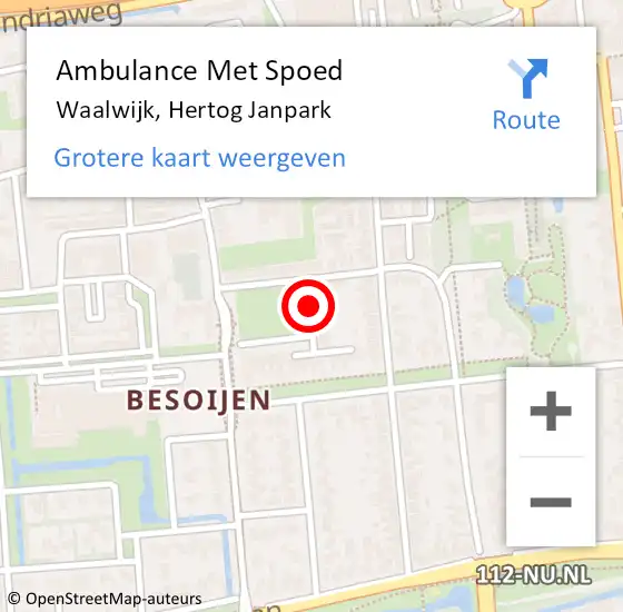 Locatie op kaart van de 112 melding: Ambulance Met Spoed Naar Waalwijk, Hertog Janpark op 19 januari 2019 23:09