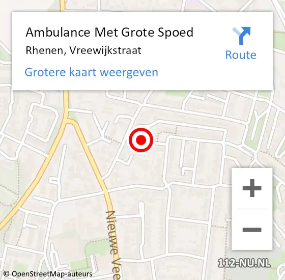 Locatie op kaart van de 112 melding: Ambulance Met Grote Spoed Naar Rhenen, Vreewijkstraat op 20 januari 2019 03:48