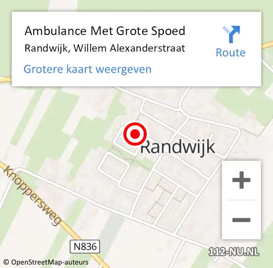 Locatie op kaart van de 112 melding: Ambulance Met Grote Spoed Naar Randwijk, Willem Alexanderstraat op 20 januari 2019 03:59