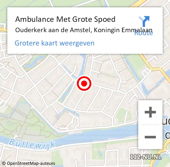 Locatie op kaart van de 112 melding: Ambulance Met Grote Spoed Naar Ouderkerk aan de Amstel, Koningin Emmalaan op 20 januari 2019 04:17