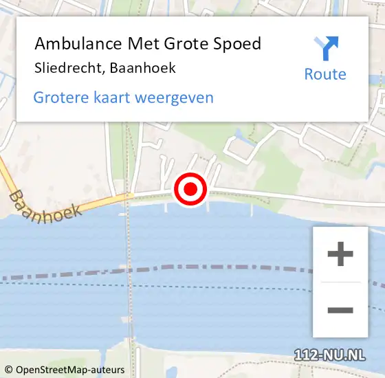 Locatie op kaart van de 112 melding: Ambulance Met Grote Spoed Naar Sliedrecht, Baanhoek op 20 januari 2019 04:19
