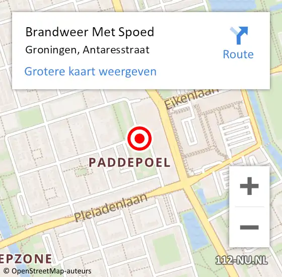 Locatie op kaart van de 112 melding: Brandweer Met Spoed Naar Groningen, Antaresstraat op 20 januari 2019 09:30