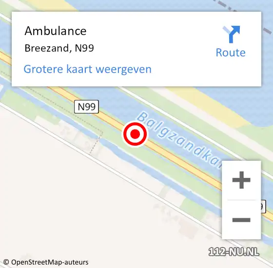 Locatie op kaart van de 112 melding: Ambulance Breezand, N99 op 20 januari 2019 09:49