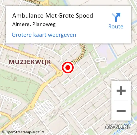 Locatie op kaart van de 112 melding: Ambulance Met Grote Spoed Naar Almere, Pianoweg op 20 januari 2019 09:50