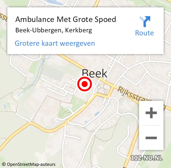 Locatie op kaart van de 112 melding: Ambulance Met Grote Spoed Naar Beek-Ubbergen, Kerkberg op 20 januari 2019 13:31